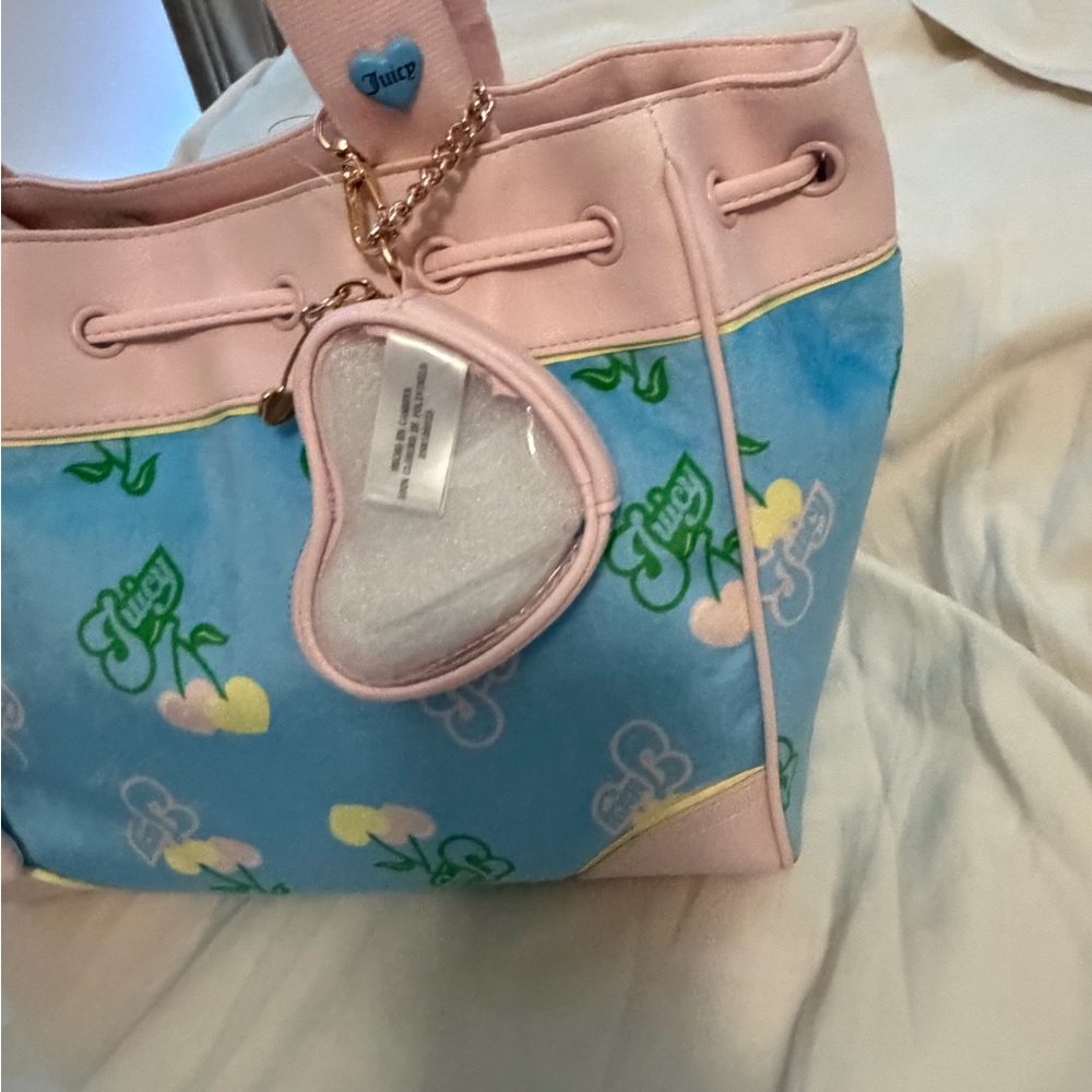 Juicy Couture Pastel Pink and Sky Blue Tote with Heart Charm - Picture 2 of 3